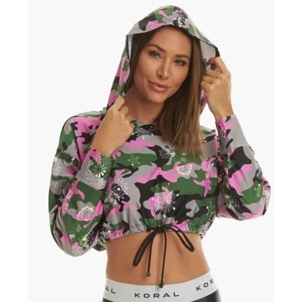 Koral Womens Clover Energy Cropped ls Hoodie Bandana Troop sz S EUC
